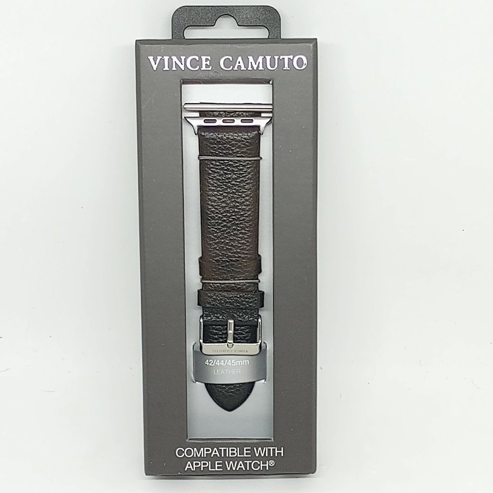 Vince Camuto 24mm Black Leather Watch Strap Fits Apple Watch 42/44/45mm NEW